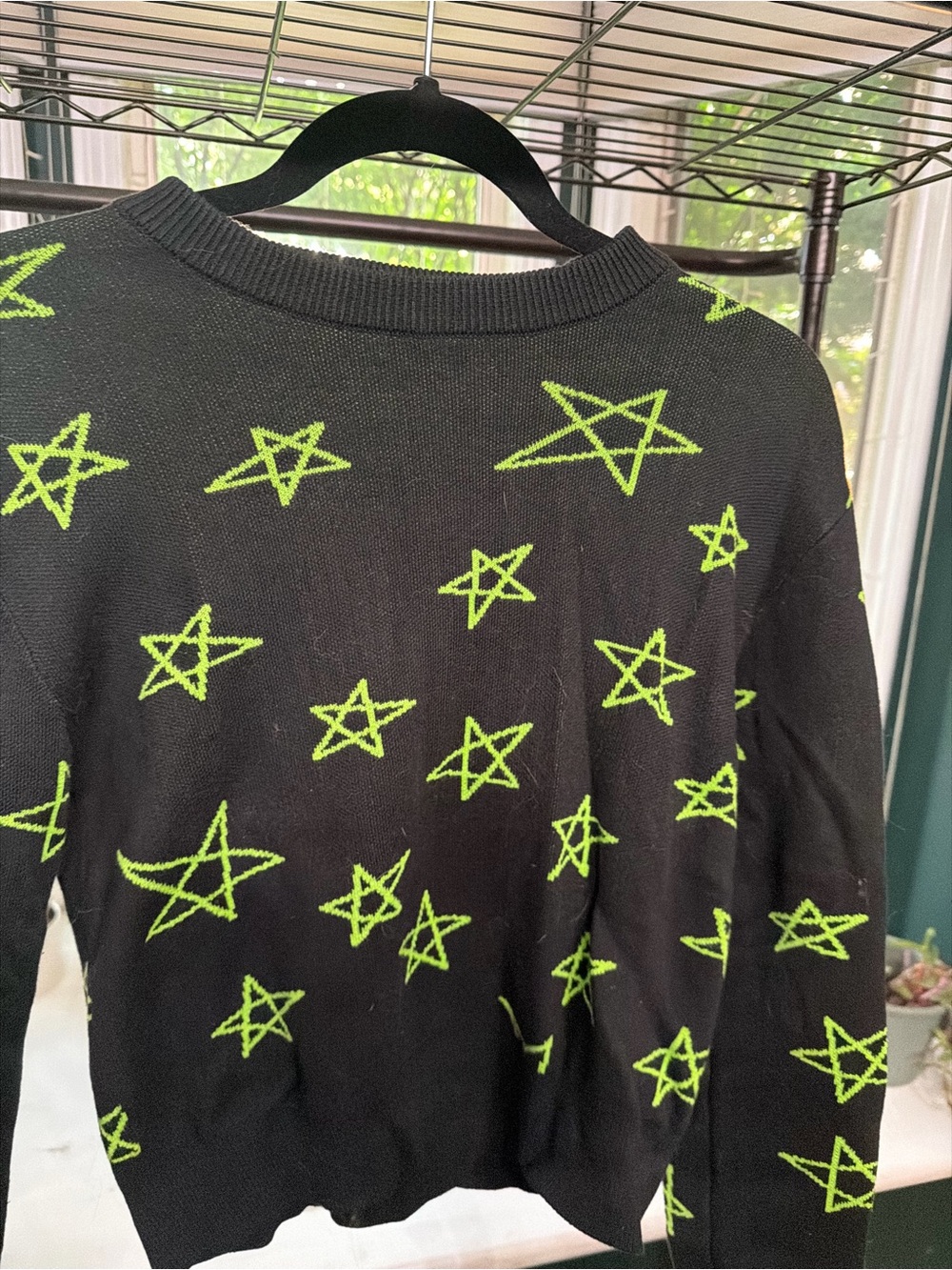 Empyre Black Crewneck Sweater with Neon Green Star Motif